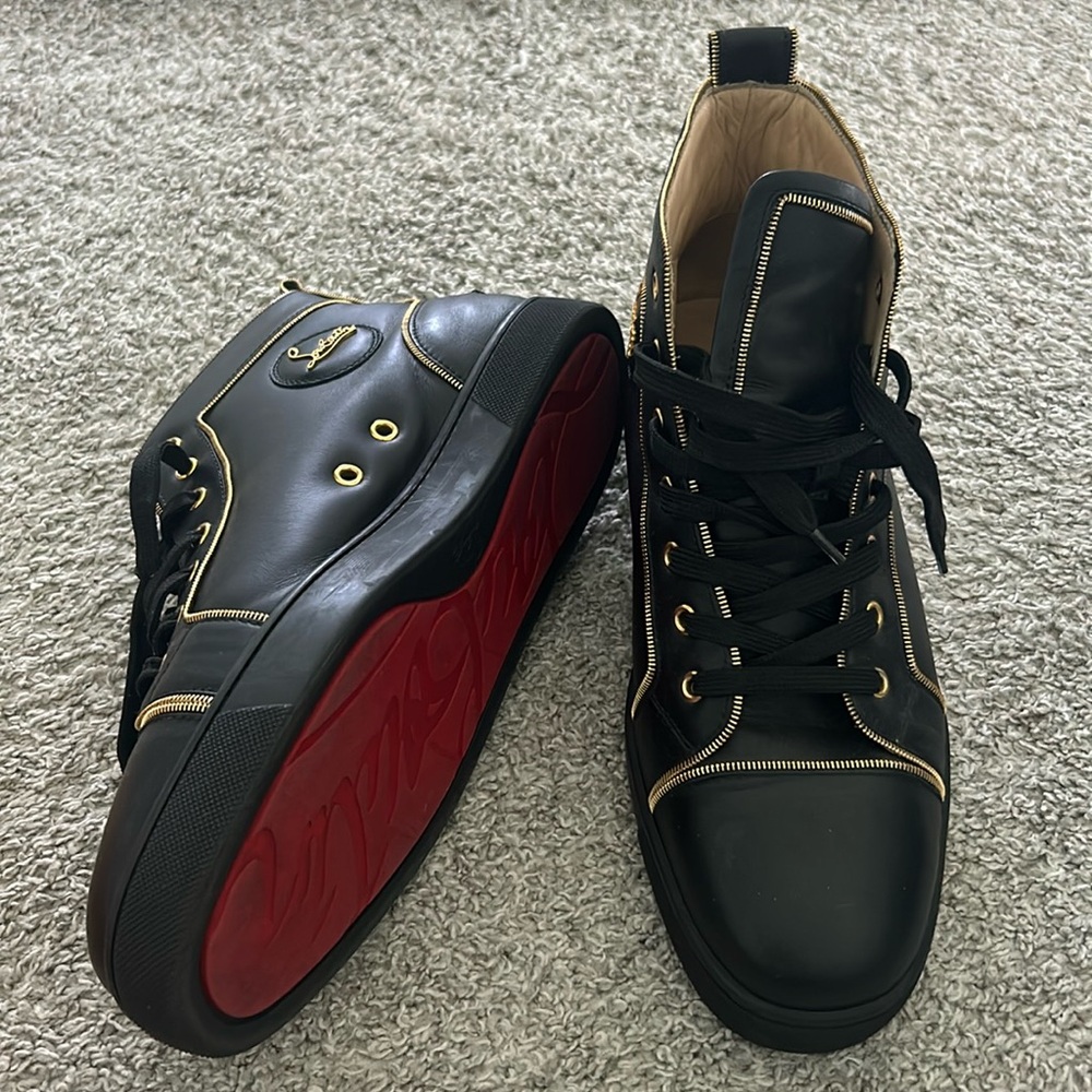 Christian Louboutin Black and Gold Calf Leather Shoes - size 44, US size 11